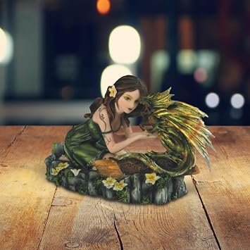 6.75" W Green Forest Fairy with Baby Dragon Figurine Statue Home/Room Decor Ideas for House Warming, Holidays and Birthdays Great Collectible Addition