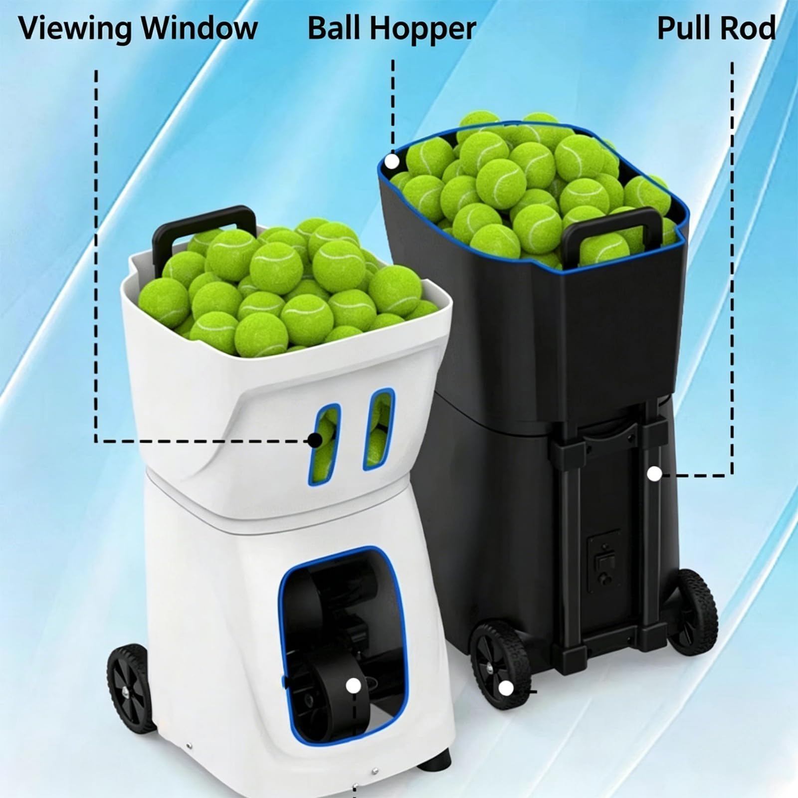 Maszyna Do Piłek Tenisowych, Profesjonalna Maszyna Do Piłek Tenisowych, Aplikacja I Pilot Zdalnego Sterowania, Prędkość 5–37 Mil Na Godzinę, 1,8–8 S/piłkę, Pojemność 95+ Piłek, Czas Pracy