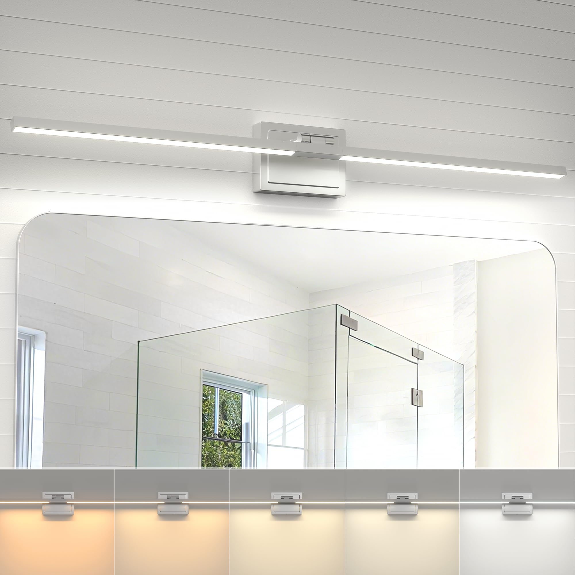 NIORSUN 39.4 Inch Modern Bathroom Light Fixture, 34W 5CCT Dimmable LED Chrome Bathroom Vanity Lights Over Mirror, Vanity Lights for Bathrooms Restroom Mirror