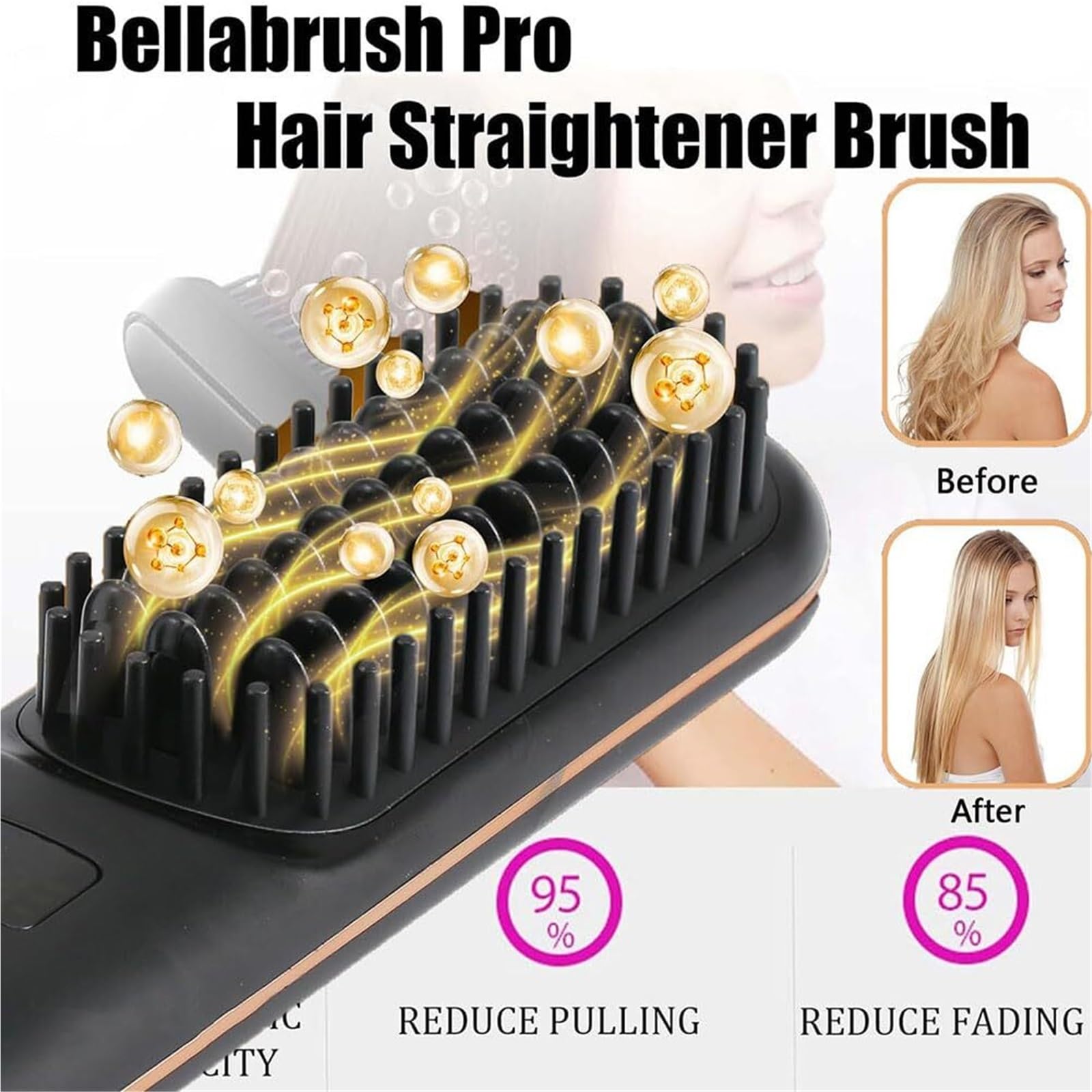 Bellabrush termiczna szczotka bezprzewodowa prostownica do włosów przenośna gorąca szczotka prostownica do włosów przenośna szczotka jonowa Bellabrush Pro do wszystkich rodzajów włosówCzarna