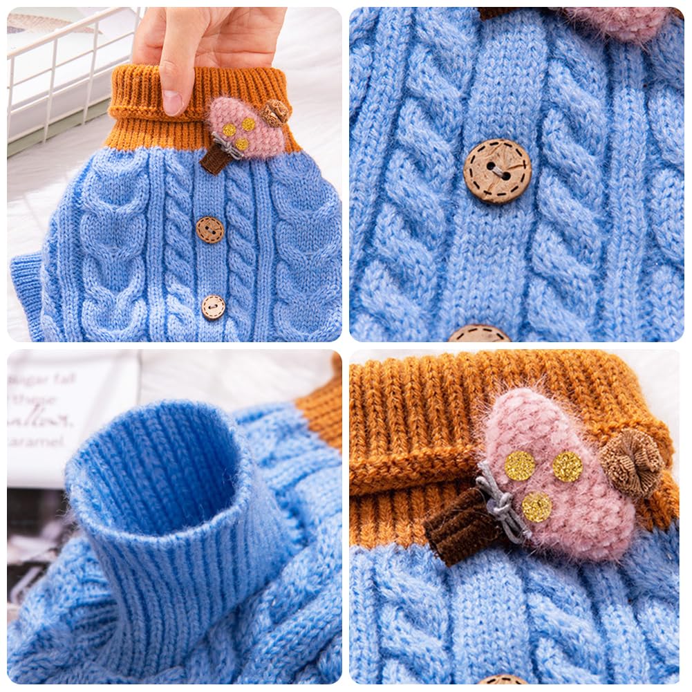 PLUSHCEWT Sweter dla zwierząt domowych, golf, dzianinowy sweter, płaszcz zimowy, cieplejszy dzianinowy sweter dla psa, miękki, szydełkowany, ubrania dla psa, kamizelka dla zwierząt domowych, na jesień