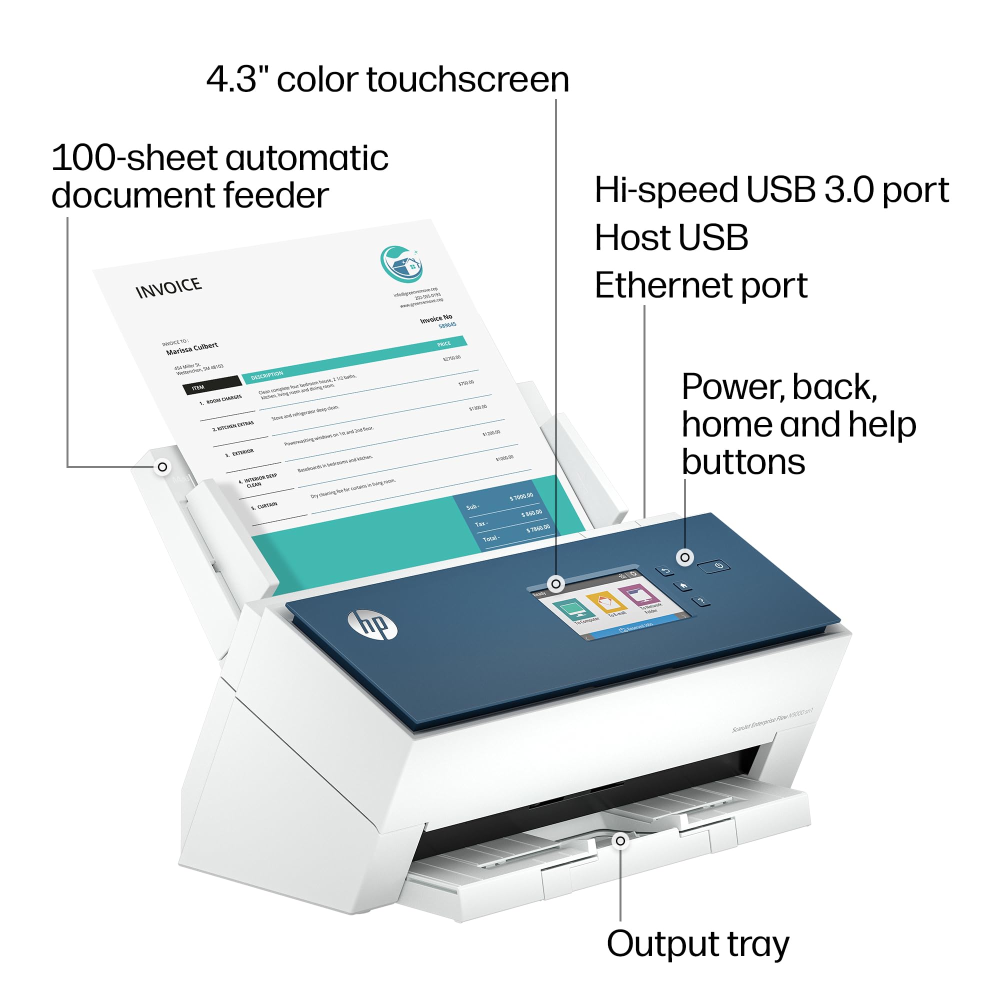 HP ScanJet Enterprise Flow N9000 sn1, scanner veloce su due lati con alimentatore automatico di documenti, ideale per l'ufficio (8Q4W1A)