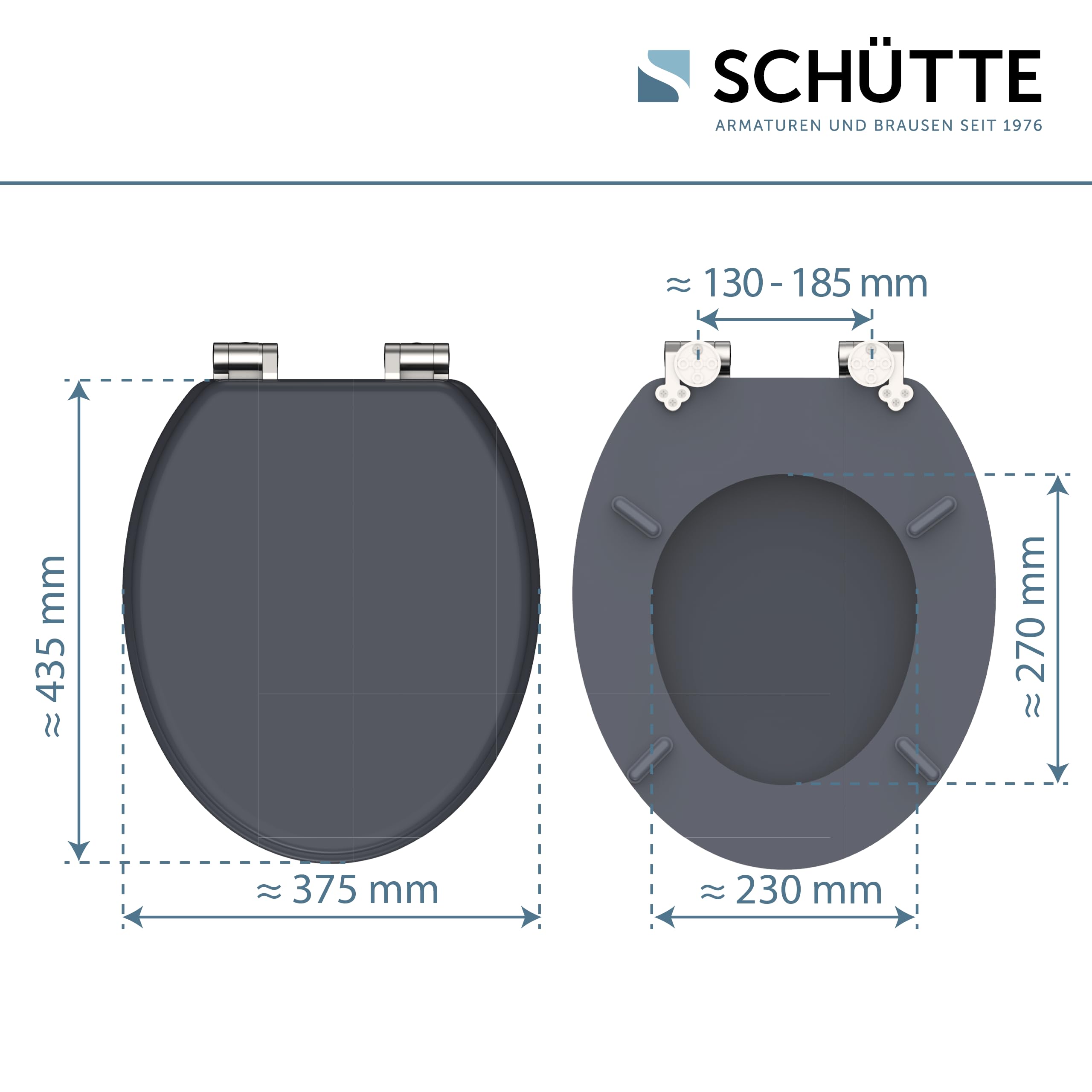 SCHÜTTE Cuvette Toilette Bois avec frein de chute | Massif Abattant WC Bois | Avec abattant durable | Très grande résistance au poids | Testée jusqu'à 175kg | Gris