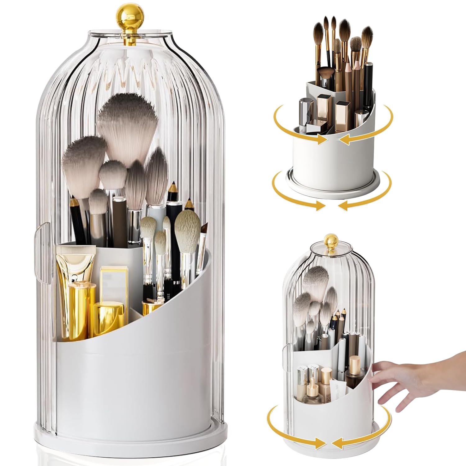 Primst Makeup Brush Holder Case, 360° Rotating Cosmetic Organizer with Dustproof Lid
