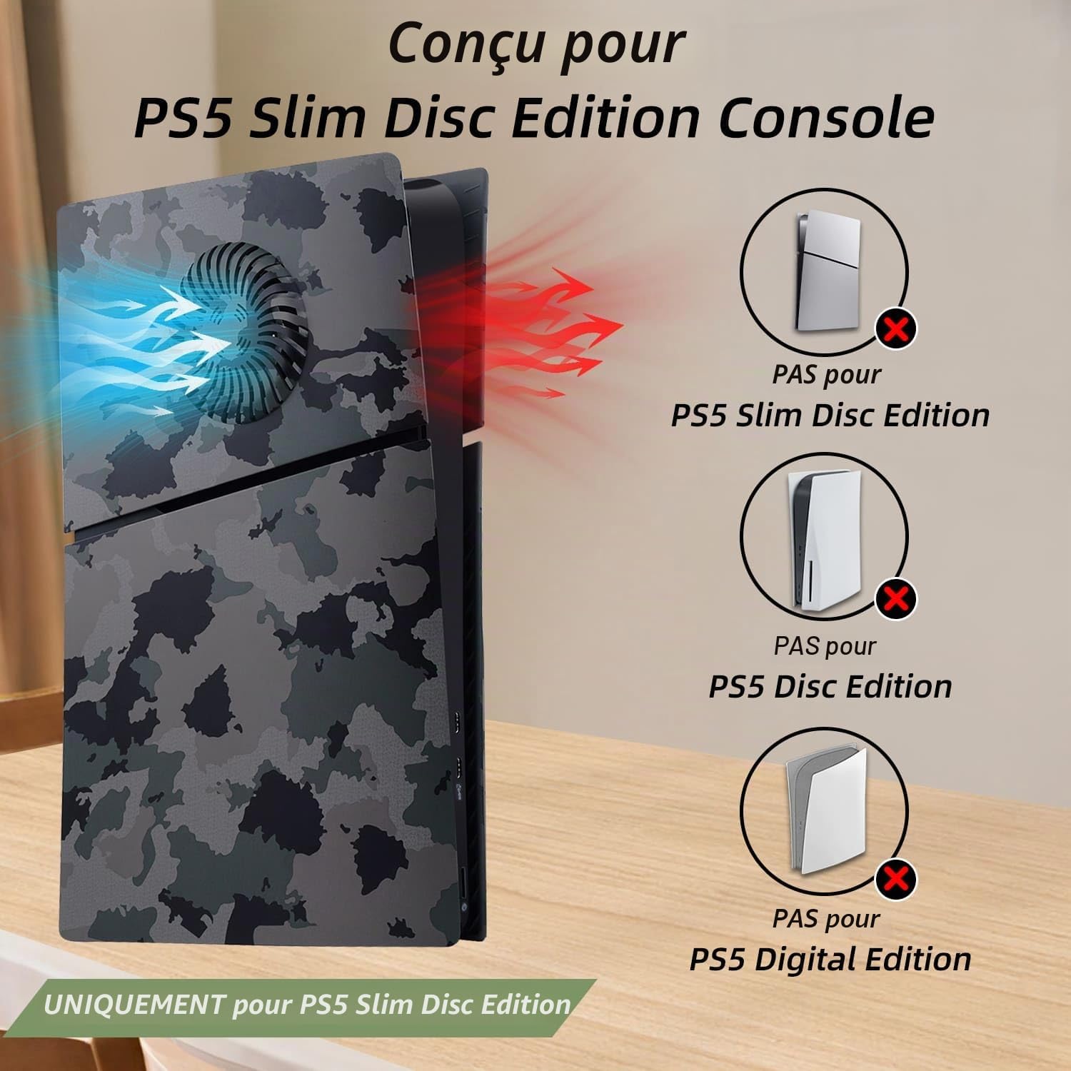 Mcbazel Plaques Avant de Remplacement pour PS5 Slim, Coques de Protection en ABS Durable avec Aérations de Refroidissement, Accessoire pour PlayStation 5 Slim Édition Digitale – Noir (Non compatible a