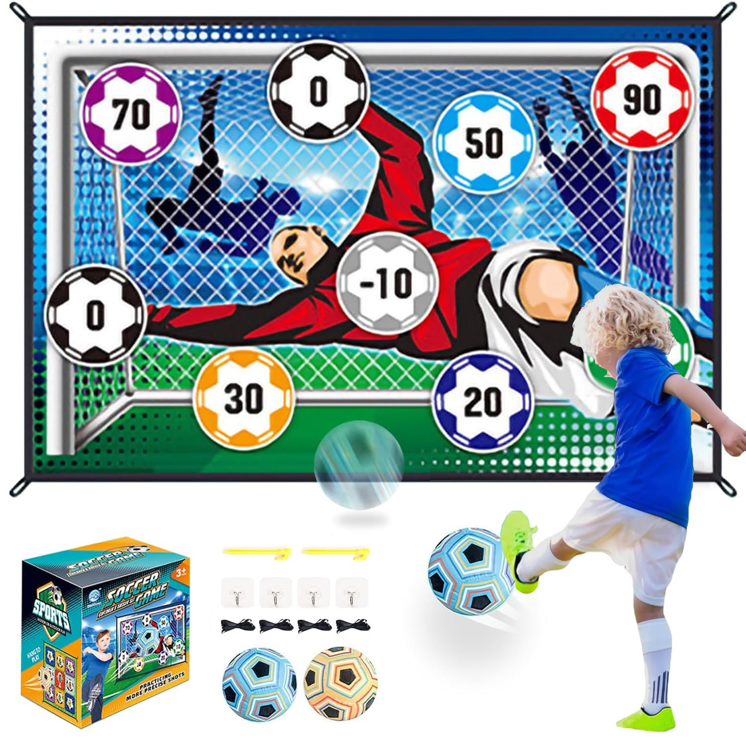 Masroo Soccer Ball Game Mat Set, Soccer Ball Indoor Target Toss Party Game, Sports Toys and Gift for Kids Boys Girls for 3 4 5 6 7 8 Year Old Boy Toys Birthday