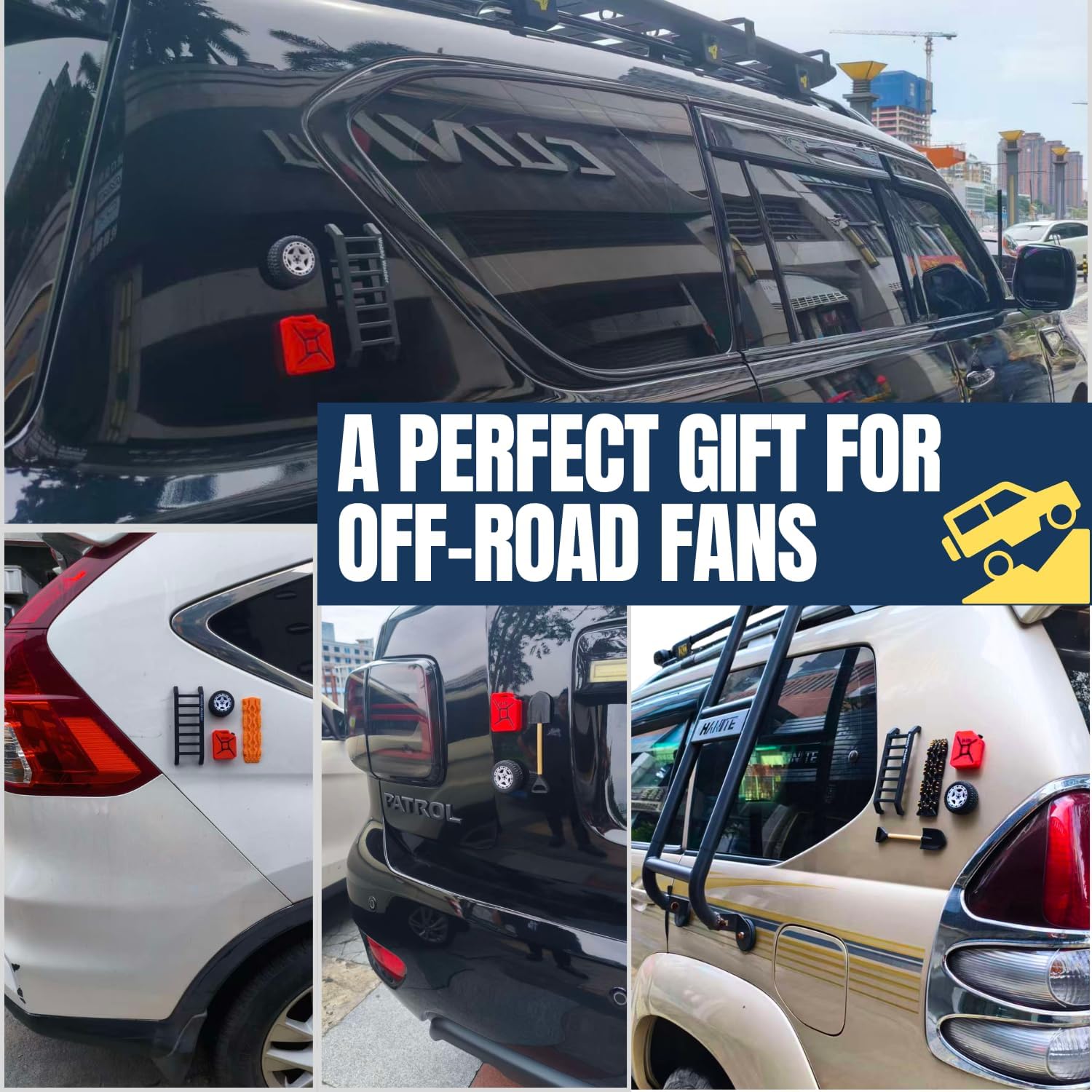 Mini Off-Roading Essential Gear Bumper Magnets,Wobbly Wadder Magnetic Little Ladder 5-in-1 Kit for Offroad Fans, Funny SUV Truck Emblems Sticker
