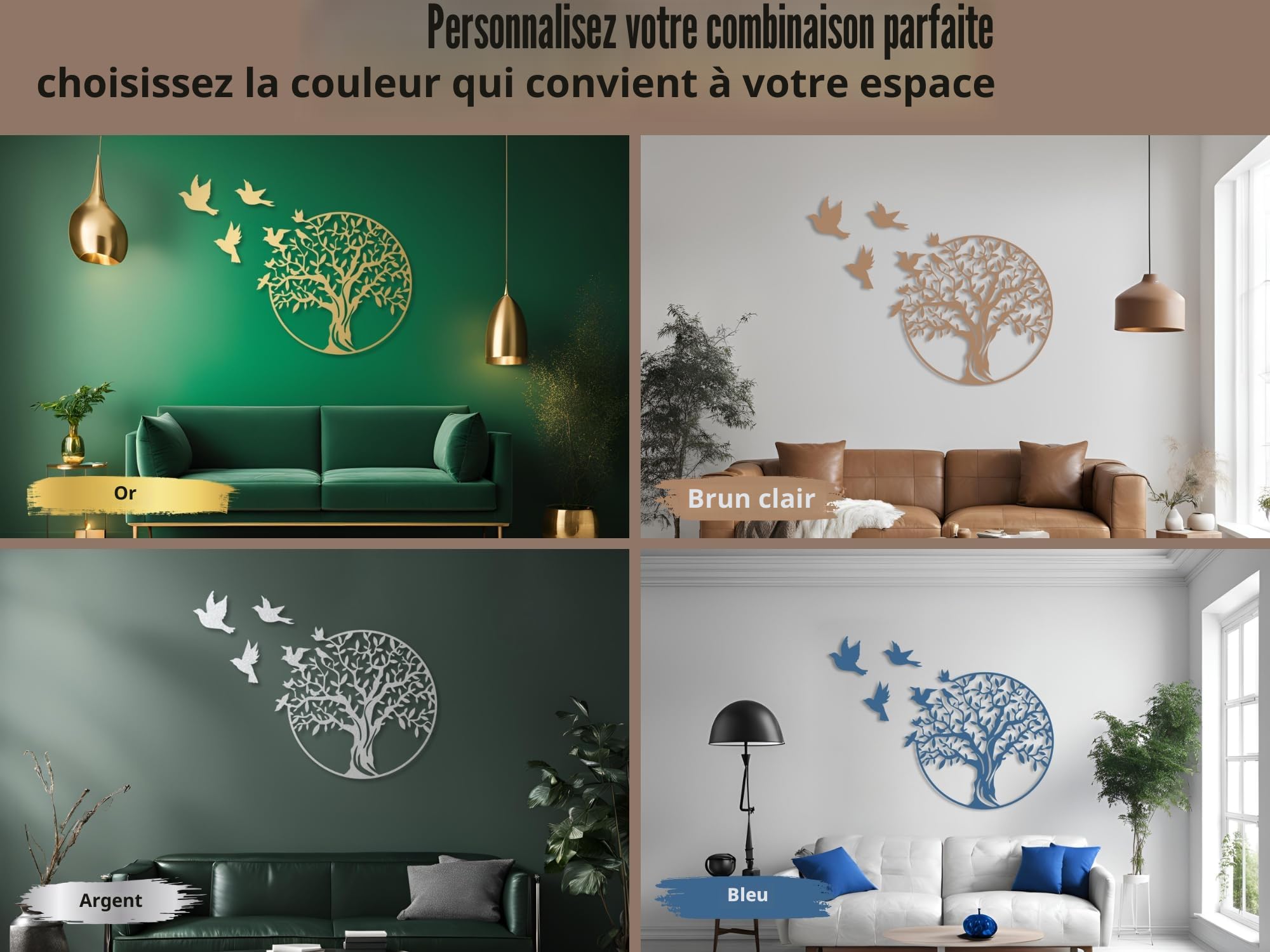 Vailla Arbre de Vie Tableau Decoration Murale 3D Deco Murale Salon Salle de Bain Chambre Cadre Décoration Chambre Triptyque Mural Bois (Arbre 8)