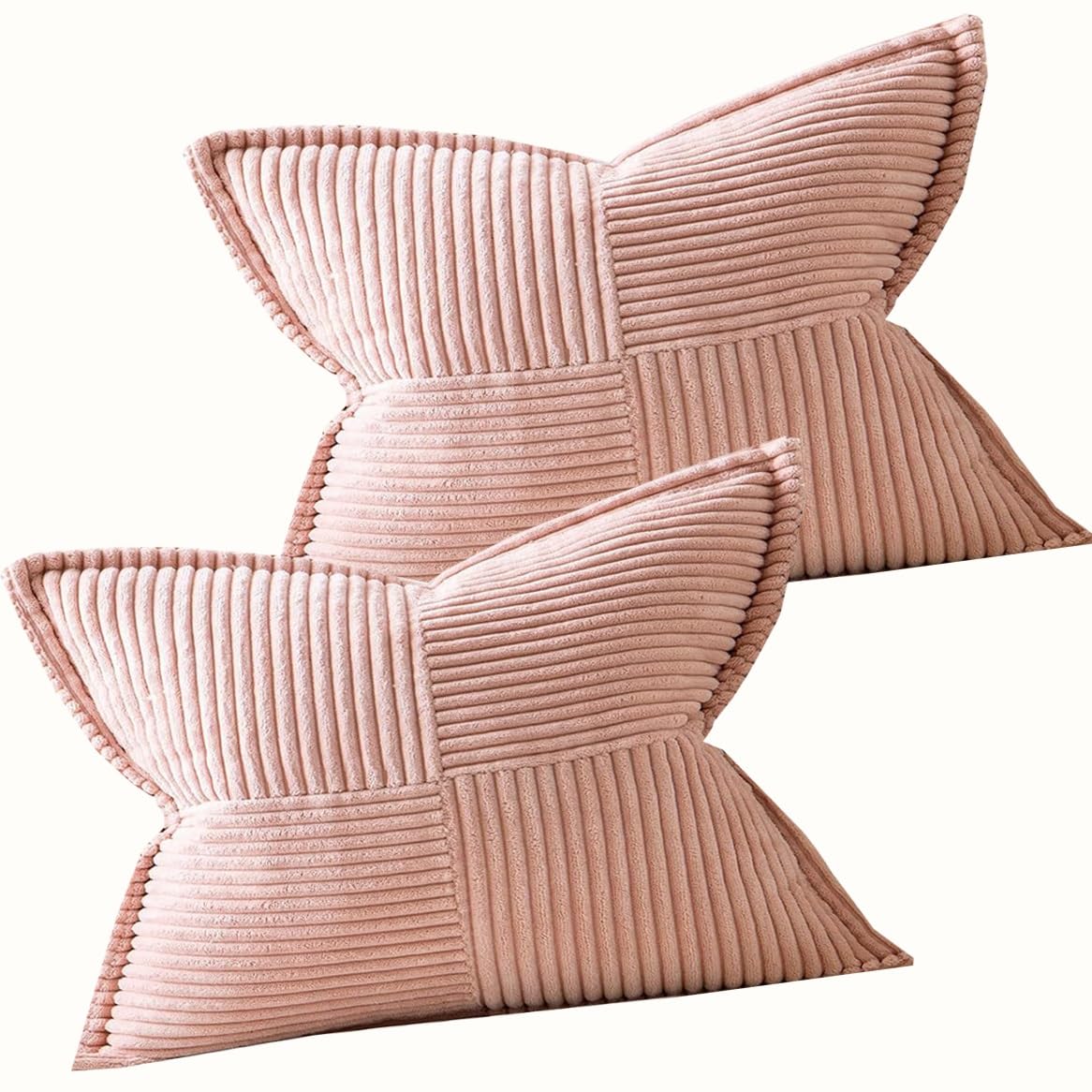 Housse de coussin 80x80 velours côtelé rose pour deco canapé salon et chambre