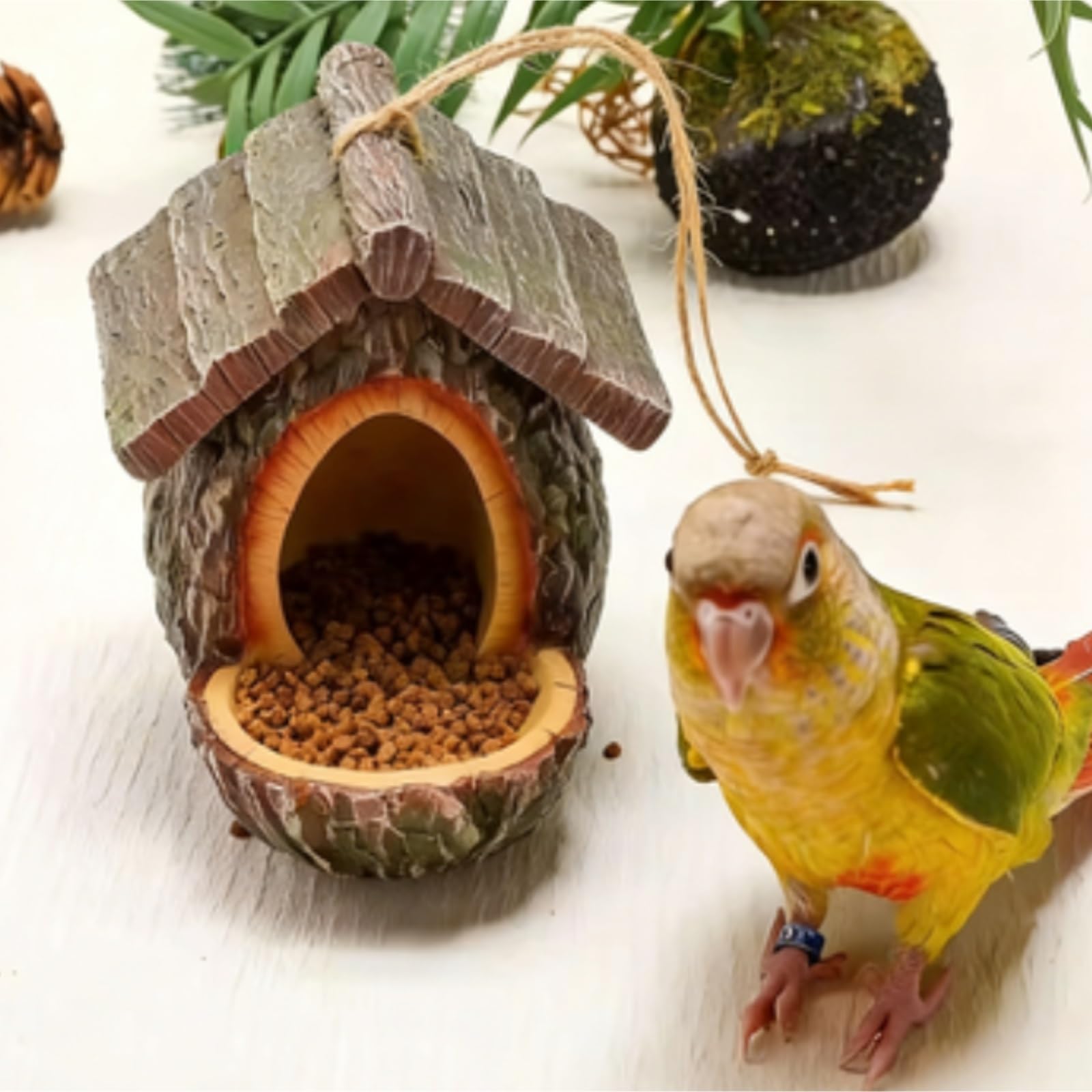 Mangeoire pour Oiseaux Extérieur Mangeoire for Oiseaux en Résine Suspendue Plein Air, Nids d'oiseaux, Ornements, Récipient Alimentaire avec Corde Jardin Balcon