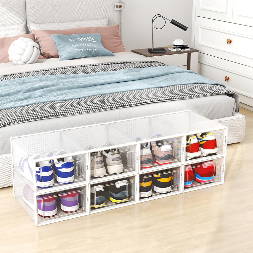 BAKAJI 6 x Scatole Portascarpe Impilabili con coperchi, Assemblaggio Facile, Porta Scarpe Salvaspazio Trasparenti, Contenitori Box Organizer Portaoggetti, Sneakers (Set 6 Pz, 33.5 x 23 x 14.5 cm)