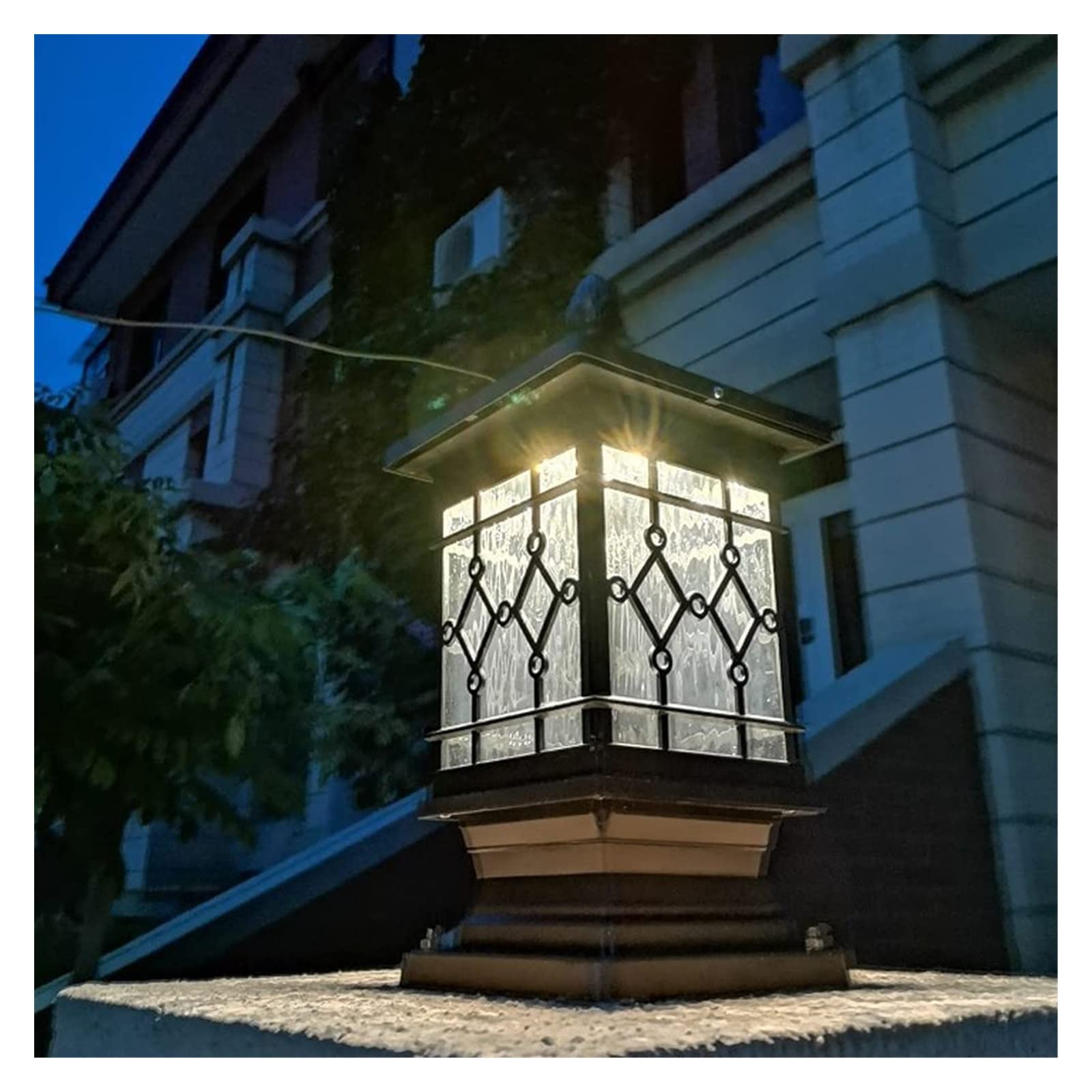 Lampy Zewnętrzne Na Słupach Latarnianych, Oświetlenie Dziedzińca, Lampa Solarna Na Słupku, Szklana Latarnia, Lampa Słupkowa Do Bramy, Lampa Słupkowa Do Ogrodzenia, Lampa(Wysokość: 38 Cm)