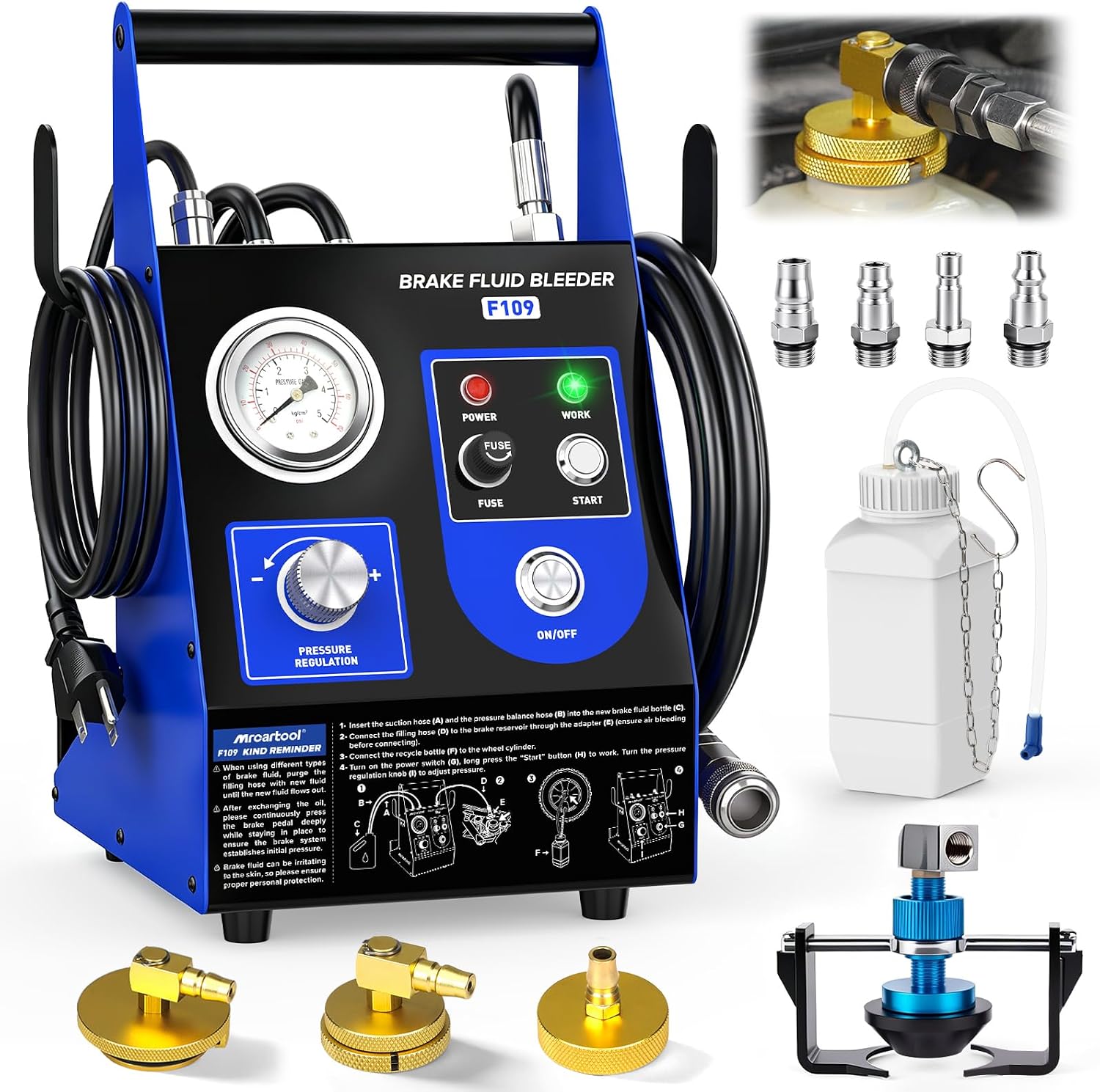 BELEY Automatic Brake Bleeder Kit for Toyota Honda & Universal Adapter, 110V One Person Electric Brake Fluid Bleeder with 4 Master Cylinder Adapters, Airless Brake and Clutch Pressure Bleeding System