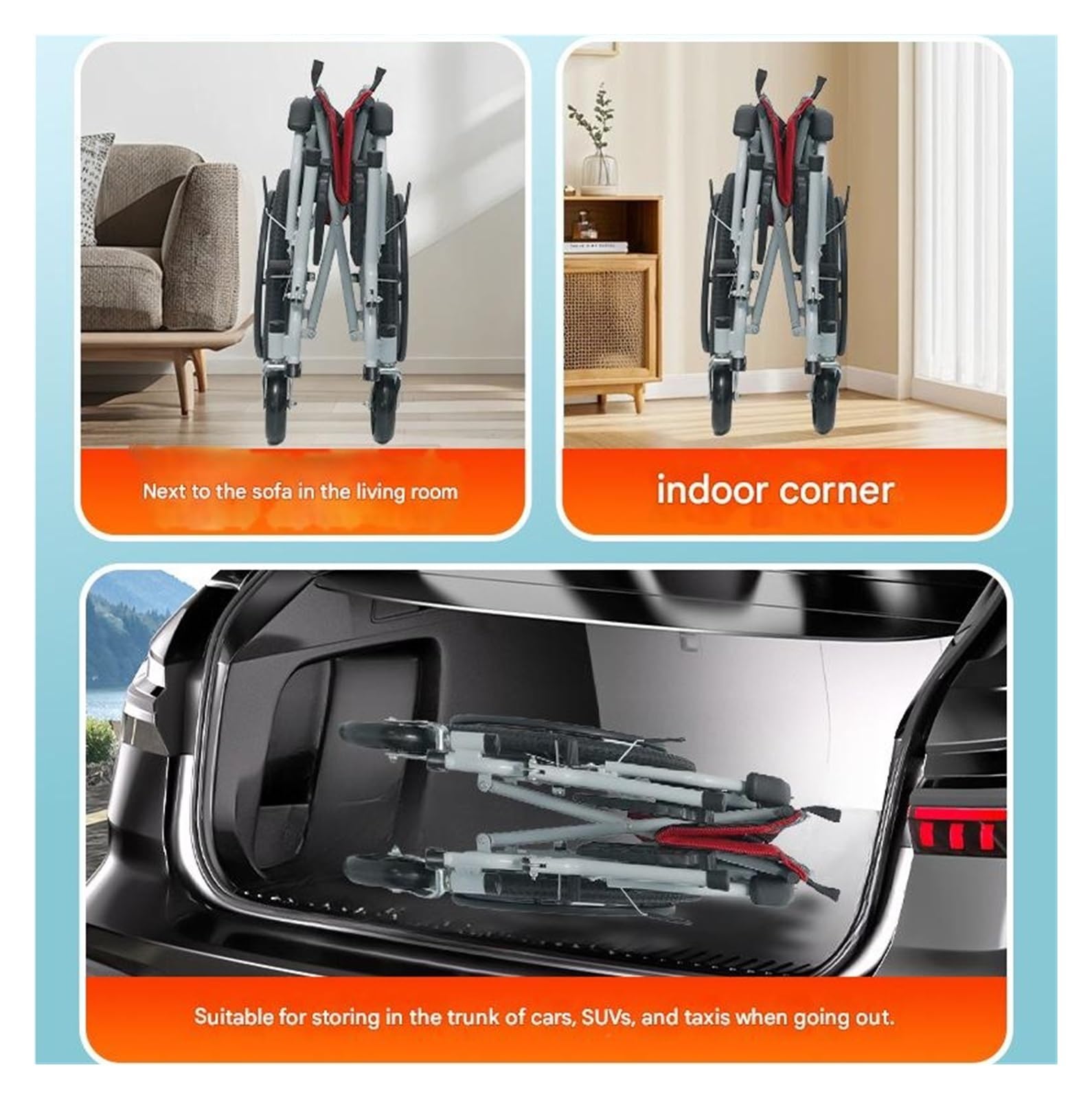 Silla De Ruedas Plegable Ligera 12kg - Para Mayores Y Adultos Con Frenos Seguridad, Todo Terreno Y Respaldo Ajustable Para Playa/Ciudad