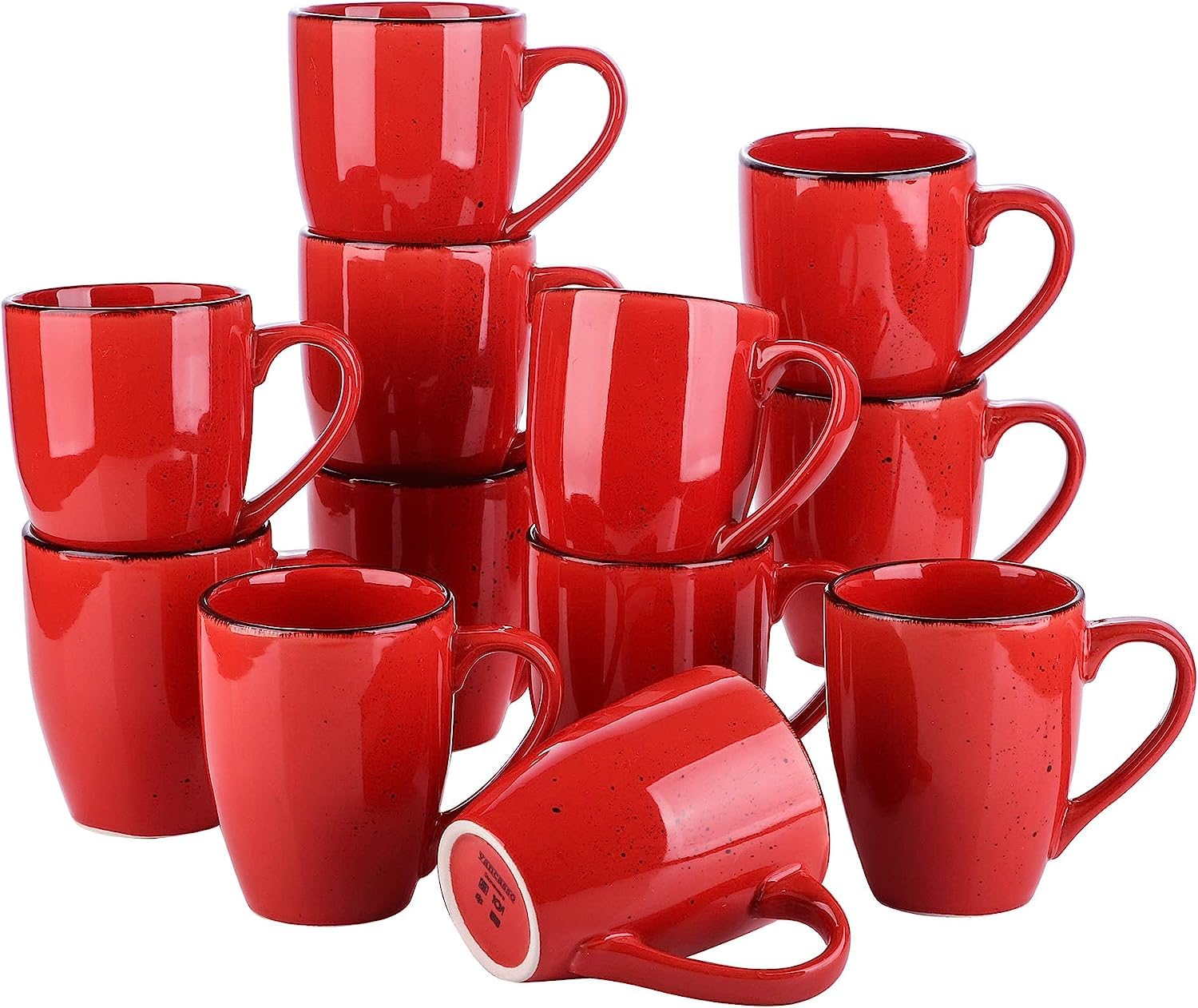 Prezenty Kubek ceramiczny Navia Zestaw 12 kubków do kawy z tropikalną herbatą, kamionka, bardzo duża kawa, herbata, gorące kakao Kubki do kawy, nowoczesne ceramiczne kubki do picia, czerwony, 350 ml/1