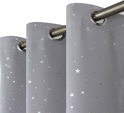 Miniatura 8 de BGment - Cortinas opacas para dormitorio con ojales aislamiento térmico estampado de estrellas plateadas para oscurecer la habitación para sala de