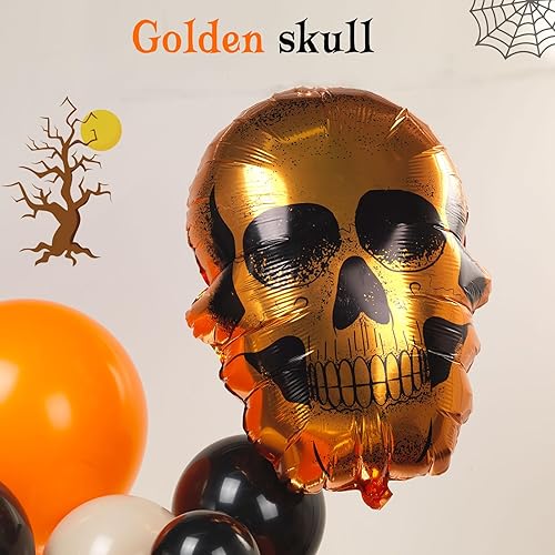 Miniatura 6 de Kit de guirnalda de globos de doble relleno de Halloween, 116 piezas, naranja quemado, arena, blanco, negro y dorado, arco de globos de goma para