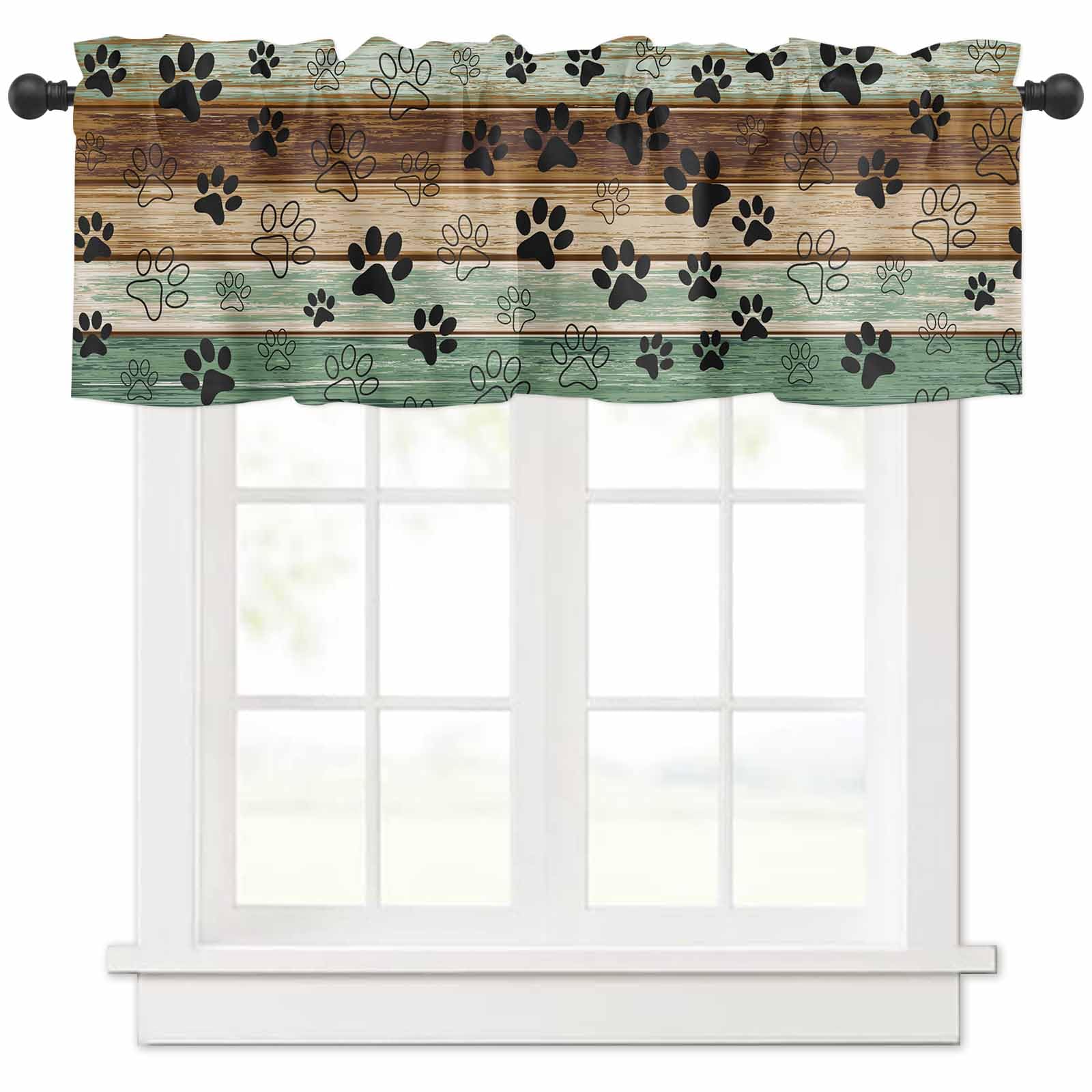 Homechoid Paw Print Curtain Valance for Windows/Living Room/Kitchen/Bathroom/Café, Short Rod Pocket Tier Curtain Window Treatment Panel Topper Curtain