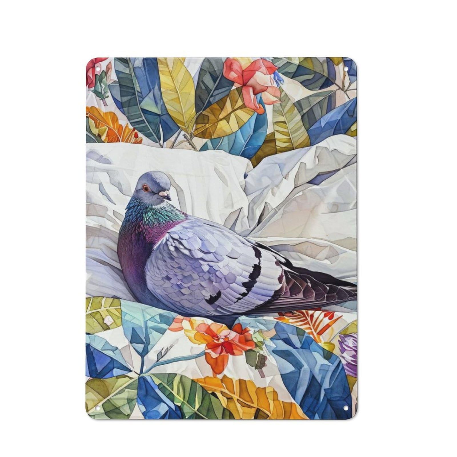 Pigeon Illustration Art Tin Sign 40x30cm, Vintage Home Bar Decor for Cafe, Pub, Workshop Or Home Bar, for Relaxed Wall Styling