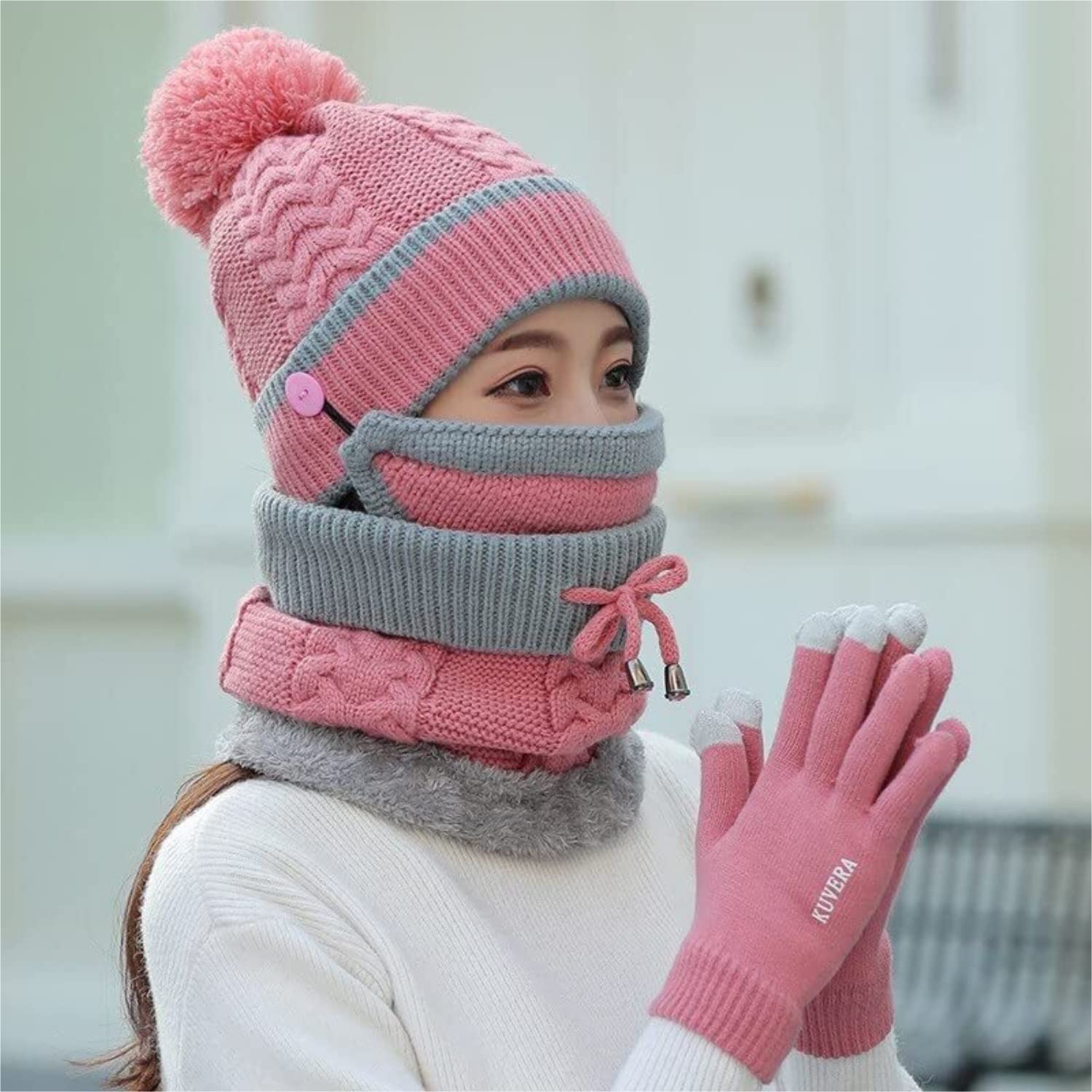 Gorro Invierno Sombrero Máscaras De Invierno Sombrero Bufanda, Gorro De Punto Para Mujer Calentador De Cuello Máscara De Esquí Térmica A Prueba De Viento Sombrero Invierno Moda