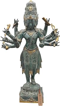 Exotic India 26" Trimurti Brahma, Vishnu and Mahesh Brass Statue | Lord Shiva Tridev Figurine Idol for Puja Room, Temple, Home, Office, Table Decor