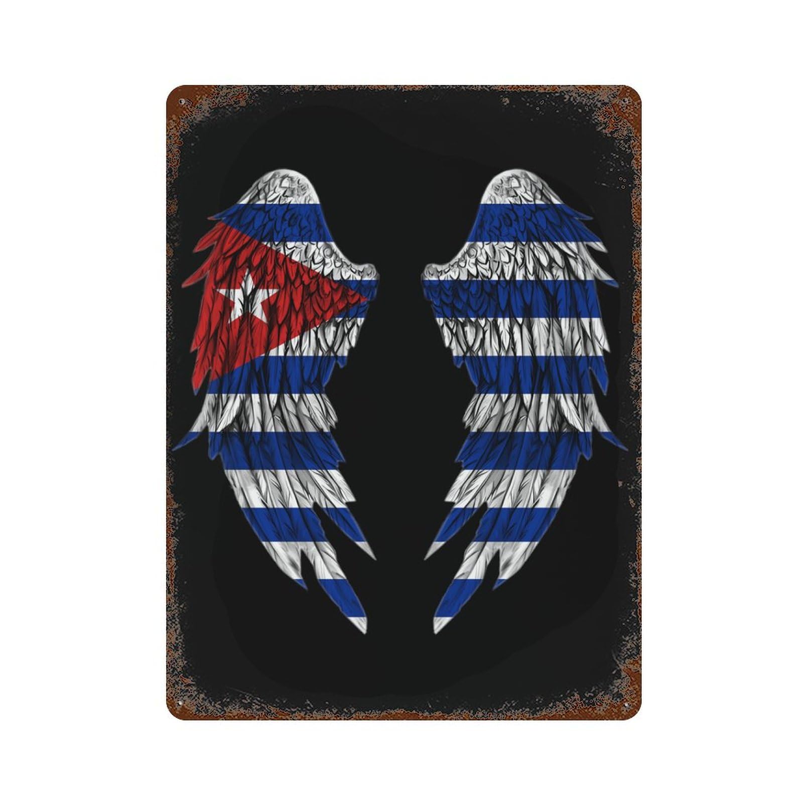 KWQDOZF Wings Cuba Flag Theme Metal Tin Sign,Vintage Iron Hanging Plate Vertical with Rust Poster Wall Decor 12x16inch