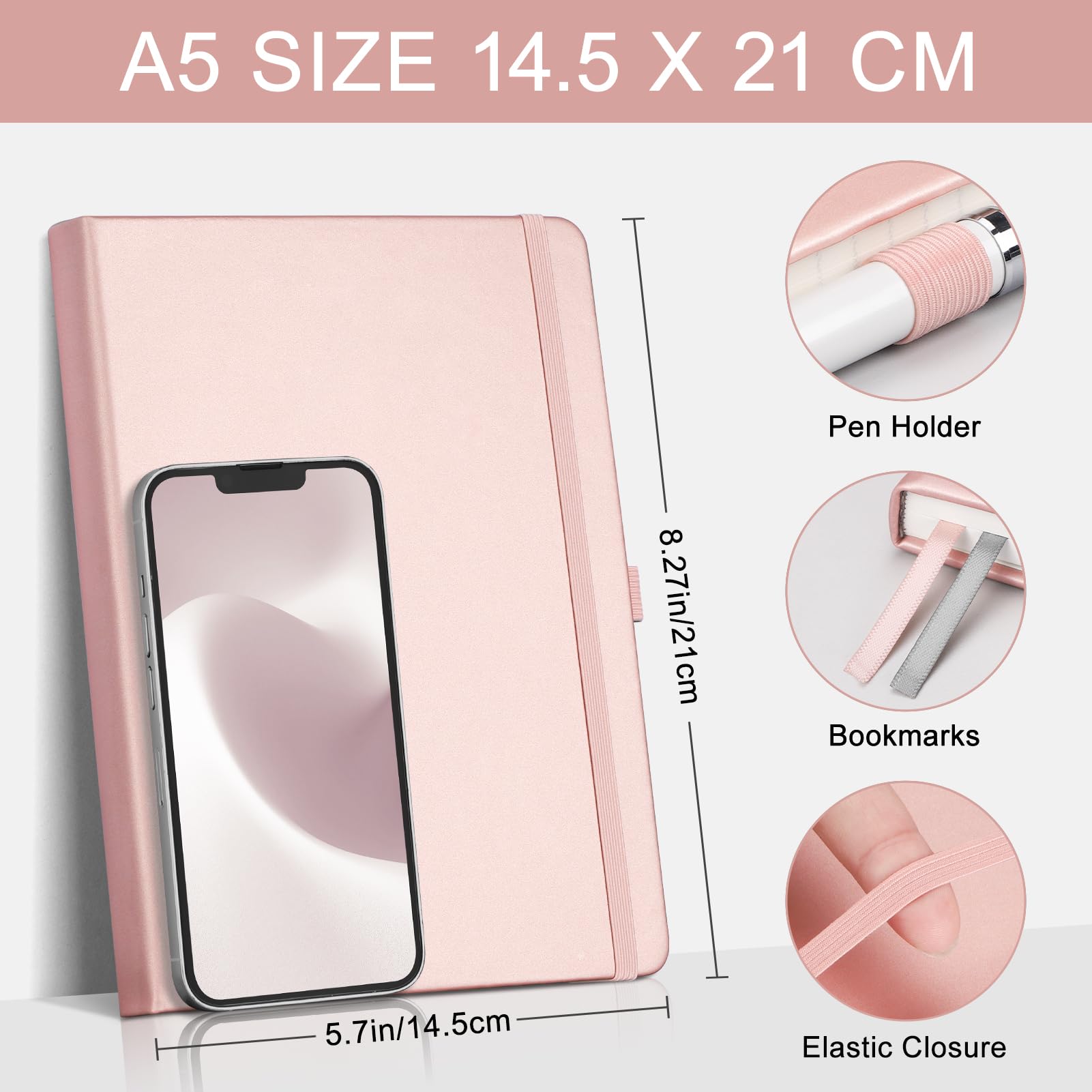 EMSHOI A5 Notebook Lined Journal, 120gsm Thick Paper, Hardcover Leather Notebook for Women Men College Ruled with 160 Pages - Image 3