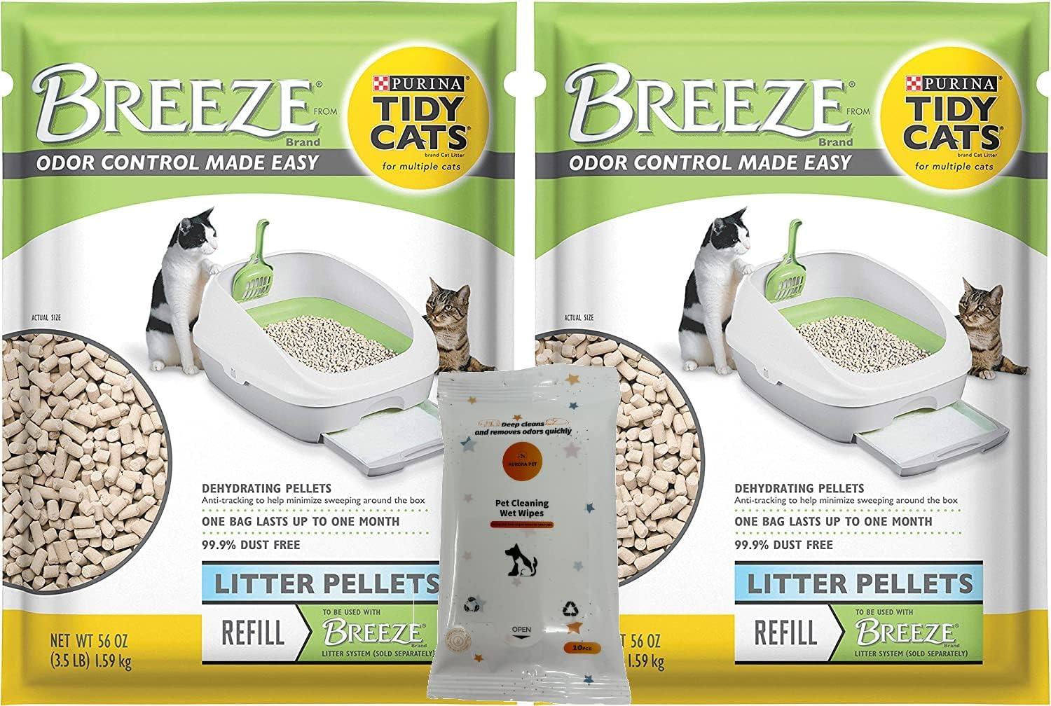(2 Pack) Tidy Cat Breeze Pellets, 3.5 lbs with Aurora Pet Wipes