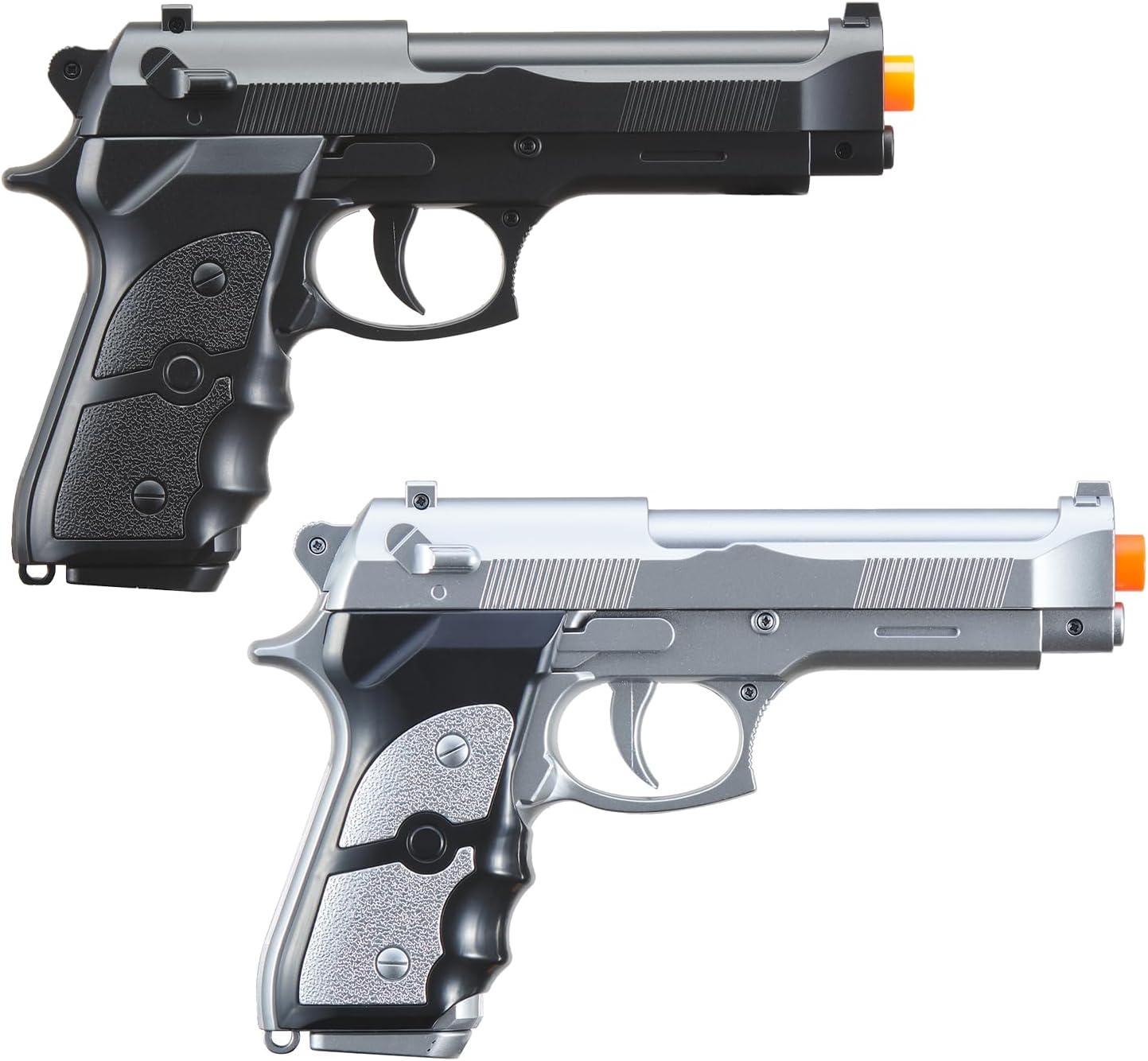 Goldenball Spring-Powered Bereta M9 Airsoft Pistol Two Pack (Silver & Black) - Shooting at 180 FPS