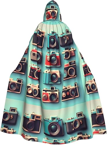 Retro Cool Camera Collection Print Hooded Cloak Men Women â Versatile Cosplay Cloak Halloween Carnivals Theme Decor