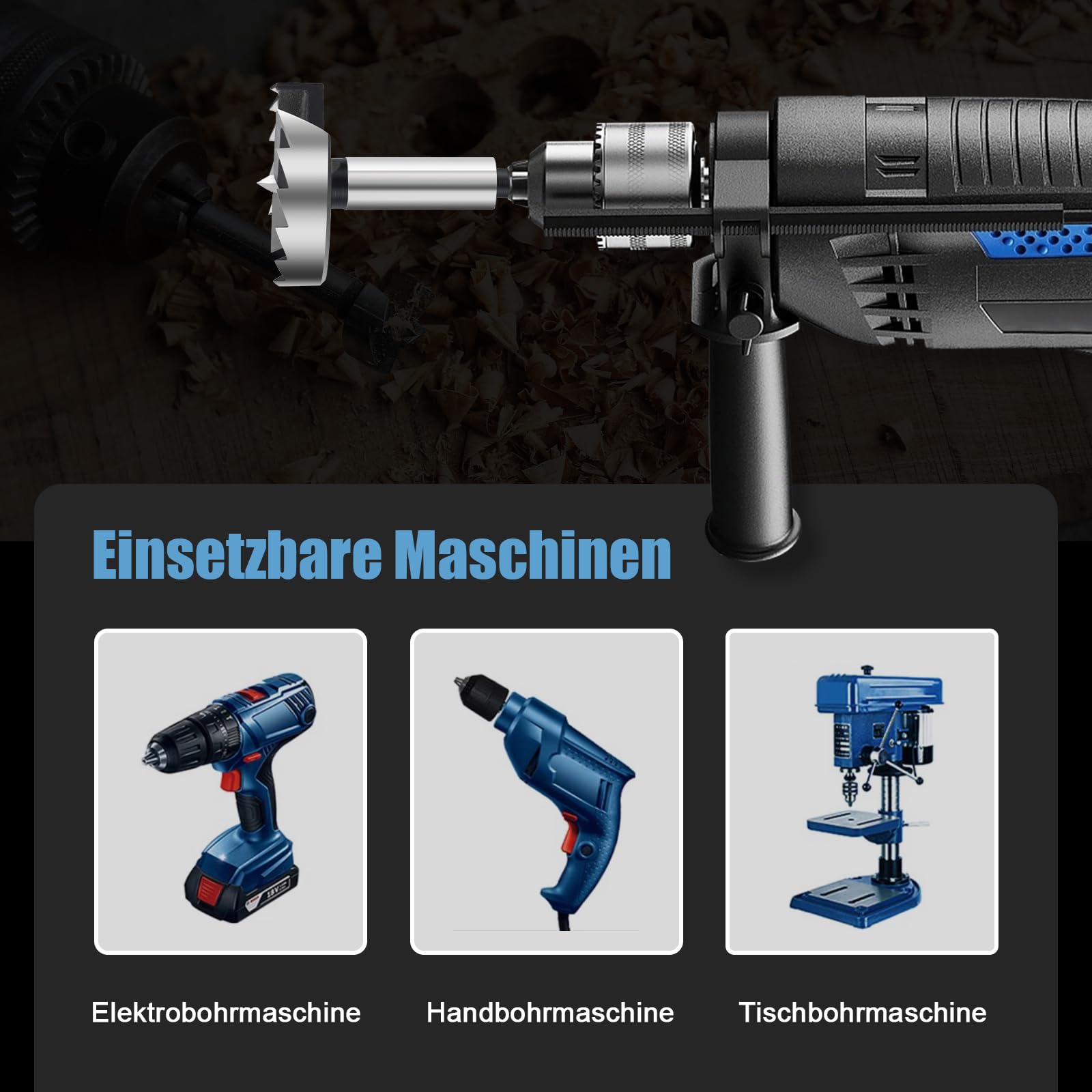 Forstnerbohrer 12mm per legno, Forstner Bits diametro 12mm, lunghezza 90mm con gambo tondo da 8mm