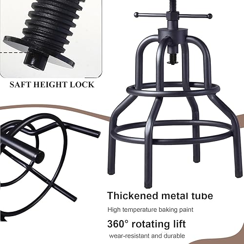 Miniatura 10 de LOKKHAN Taburetes de bar industriales - Taburete de bar giratorio de cuero y metal - De 20 a 27 pulgadas de alto, altura ajustable para encimera,