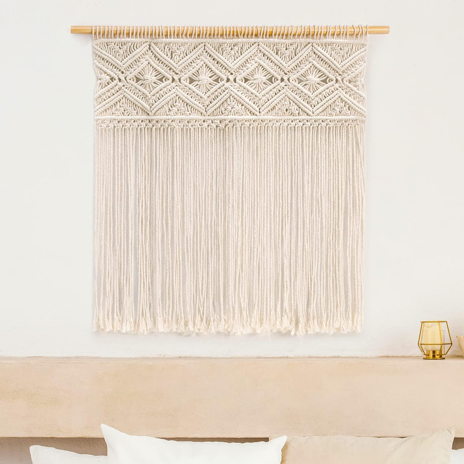 Mkono Large Macrame Wall Hanging Boho Decor Tapestry Wall Art Headboard Woven Decoration for Living Room Bedroom Dorm Background, Ideal Gift, (Including Hanging Rod), 31" W x 33" H