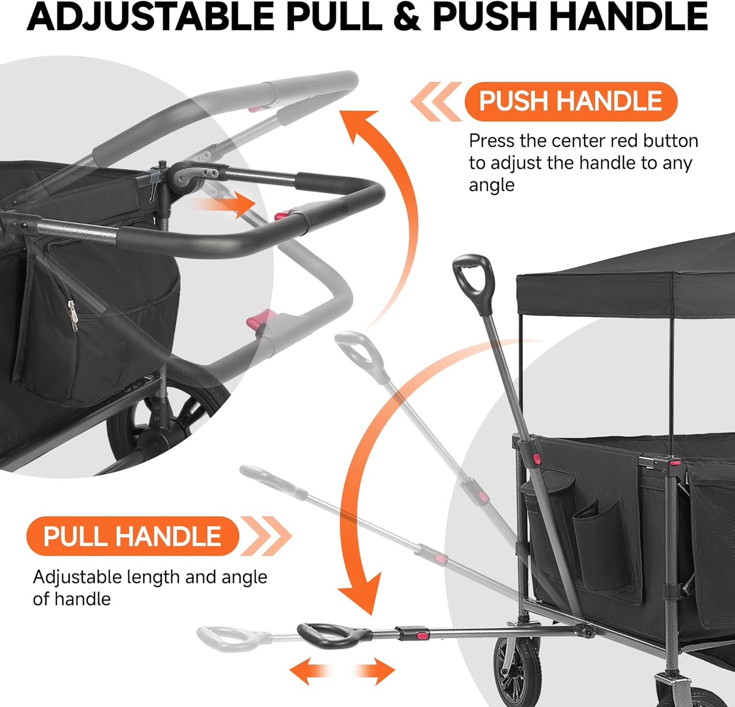 4 Seater Foldable Wagon Stroller & Cargo,with 5-Point Harnesses,Adjustable Push/Pull Handle, Removable Sun Canopy, One-Step Locking Design, Suitable for Family Travel, 4 Children Ride, Gift