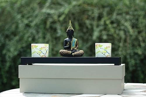 Miniatura 6 de Buddha Statue Candle Holder, Buddha Statue Tea Light Candlestick, Meditating Buddha Statue with Wooden Display Tray