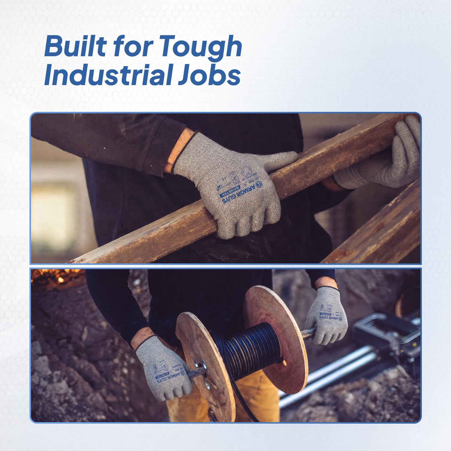 Armor Guys Hammer Head 2 Basetek - Guantes de trabajo resistentes - ANSI A2 resistentes a los cortes, revestimiento de poliuretano para un agarre superior - Ideal para construcción, automoción y