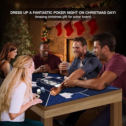 Miniatura 9 de Tapete de póquer de 94 x 47 pulgadas con bordes cosidos más fuertes, tapete de goma para 10 jugadores Texas Hold'em, decoración de póquer para
