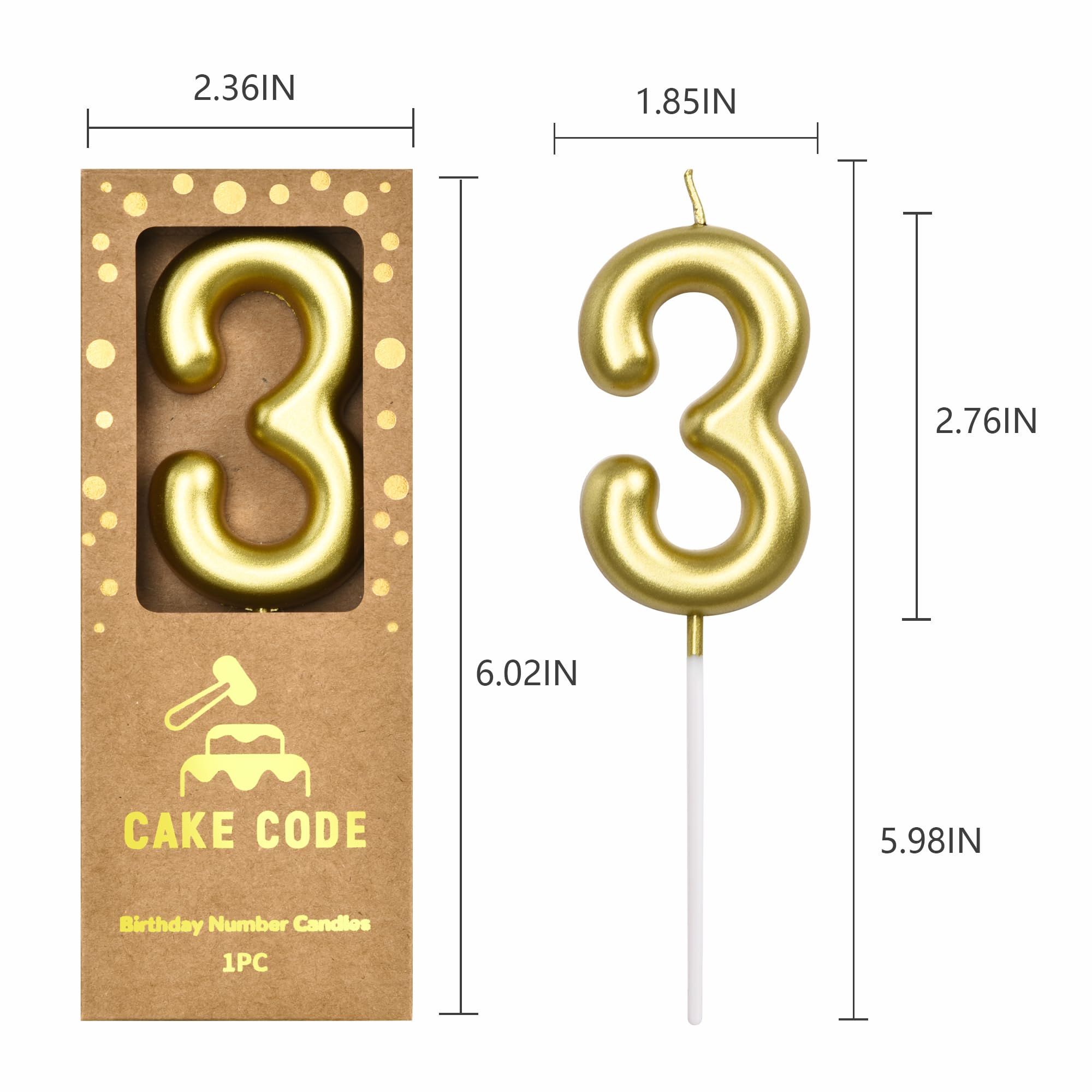 Velas clásicas de cumpleaños de 3 números dorados de 2.76 pulgadas, velas de números dorados, velas de números de pastel, celebración de fiesta