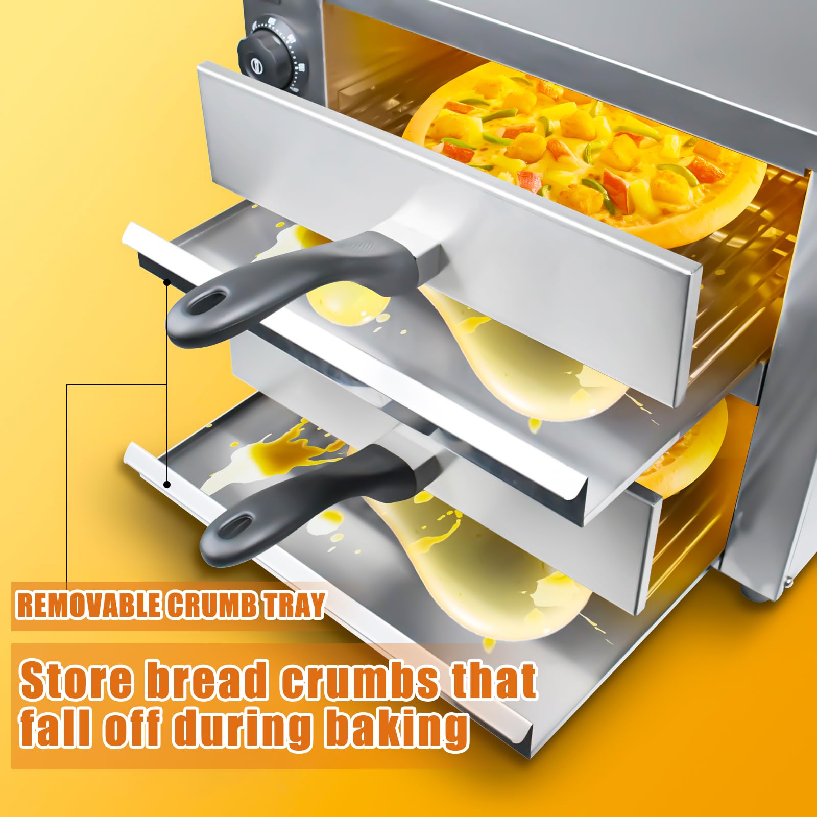 Horno de pizza de mesa de 2 niveles - Acero inoxidable comercial eléctrico interior con temporizador para el hogar y restaurante 7