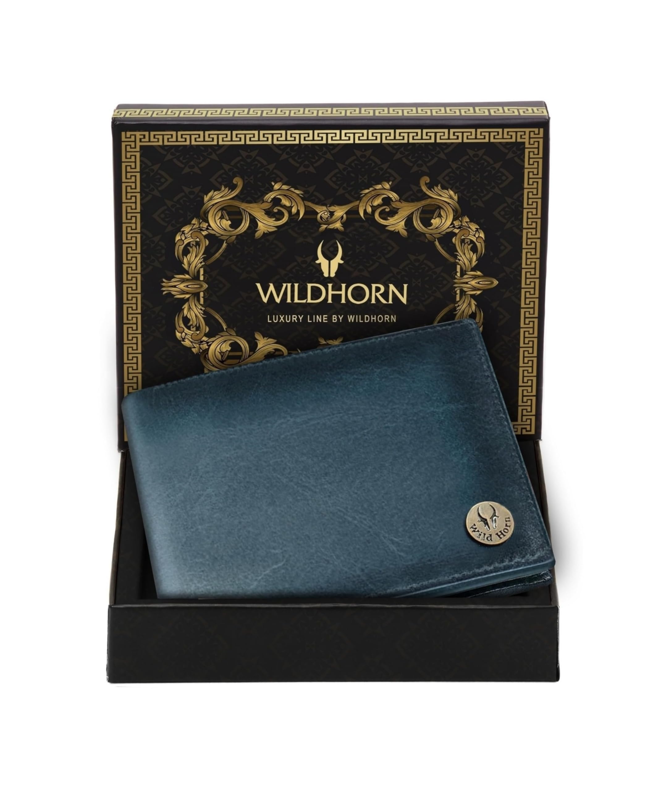 WildHorn RFID Protected Leather Wallet for Men,Blue