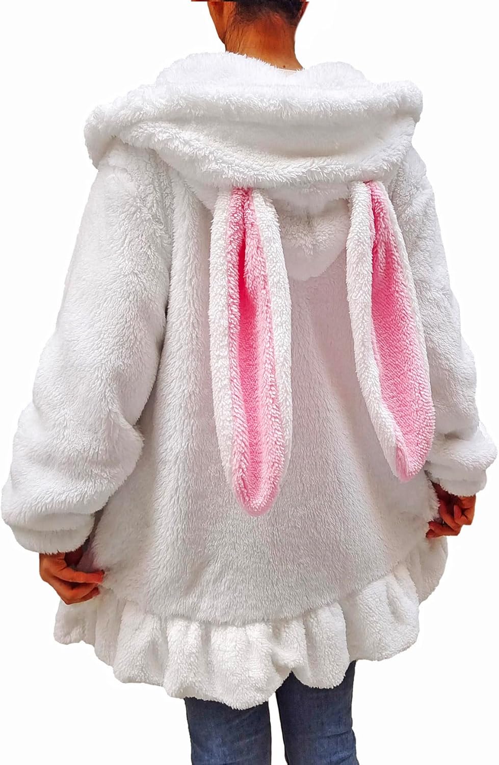 Warm Women Fluffy Bunny Or Bear Ear Dress Hoodie Tops Jacket Coat,Sweet Kawaii Hooded Sweatshirt