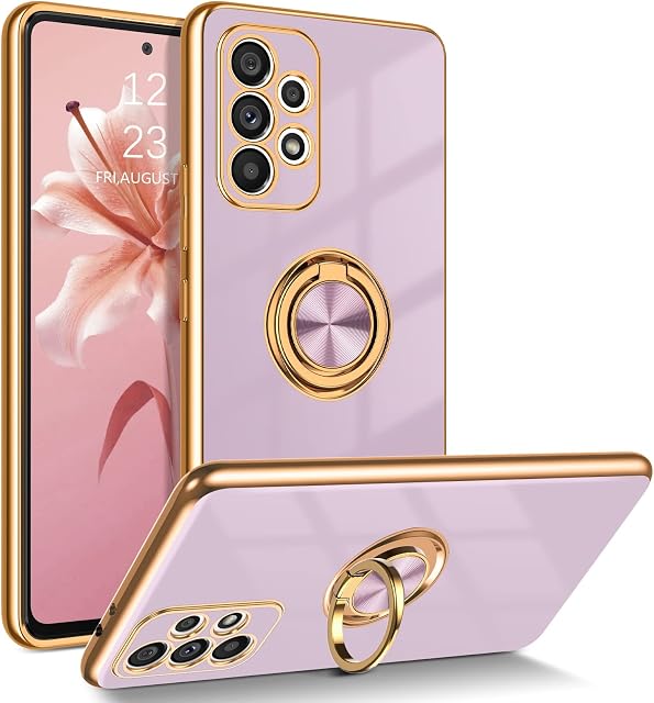 BENTOBEN Samsung Galaxy A53 5G Case with Ring, Phone case for Samsung A53 5G, Holder Edge Plating Rotation Kickstand Soft Silicone Slim Flexible Shockproof Protective Cover for Galaxy A53 5G Purple