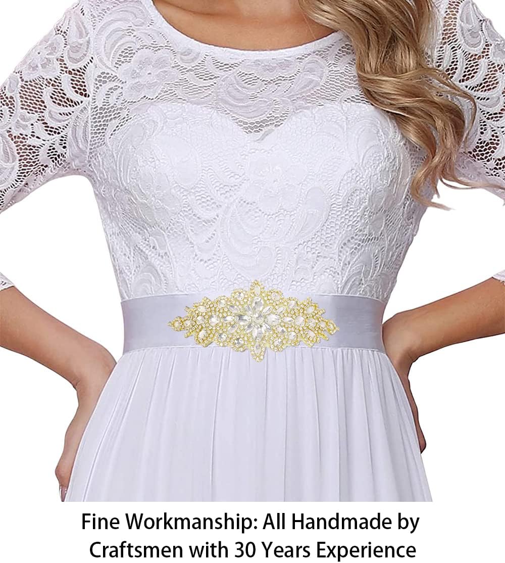 ShiDianYi Wedding Belts with Rhinestones Gold 5 Pack Bridal Belt Crystal Bead Sash Belt Handmade Dress Belt for Wedding Ceremony