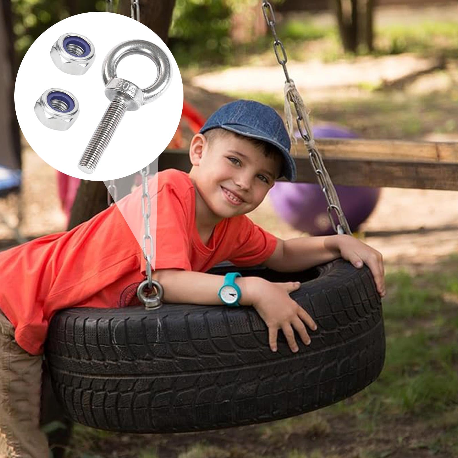 Bulloni ad anello M6 x 35 in acciaio inossidabile 304, set con 2 bulloni e 4 dadi di bloccaggio, resistenti alla corrosione e facili da installare, per uso in ambienti umidi e lavori di soll