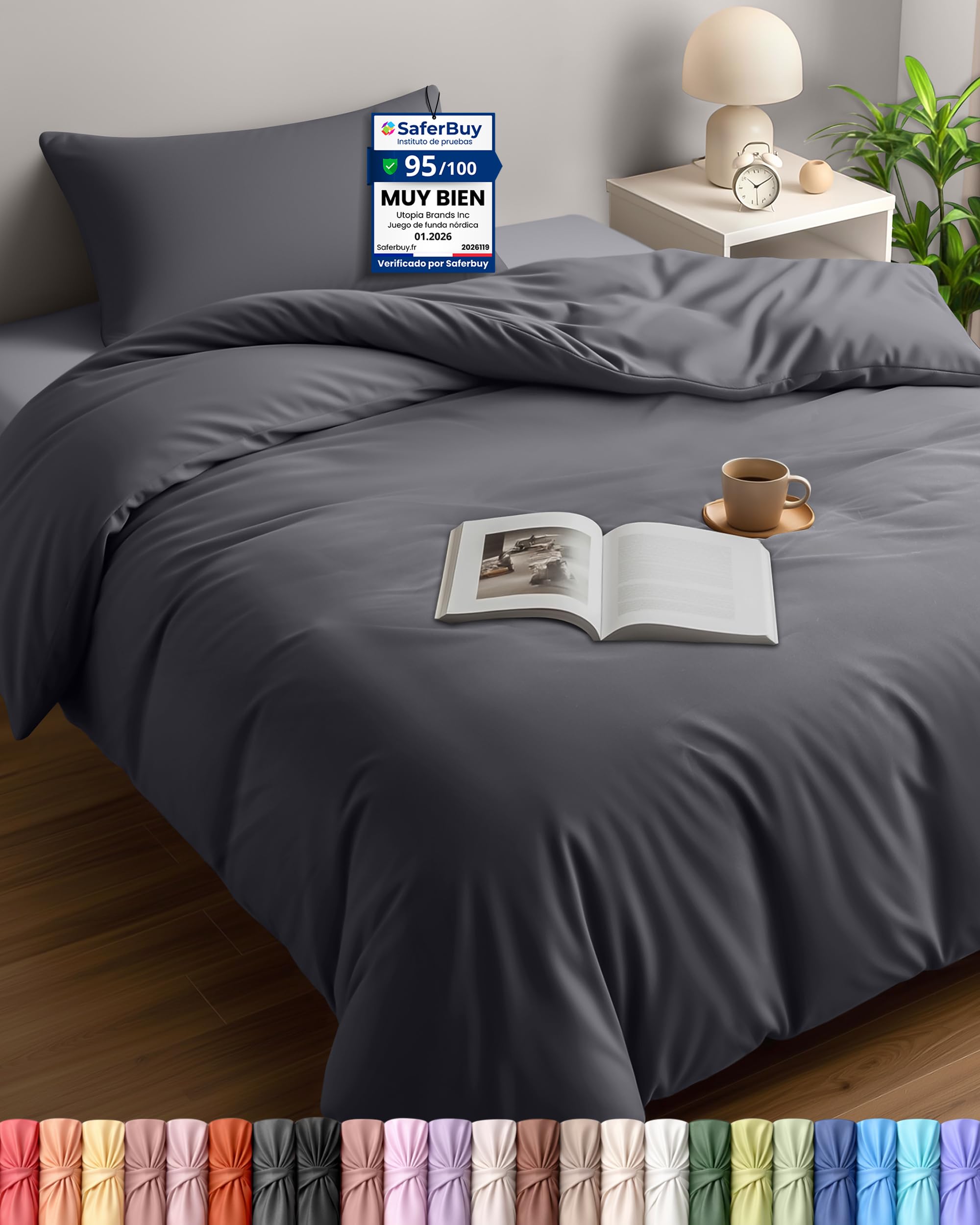 Utopia Bedding Funda Nordica Cama 90 135x200, Gris