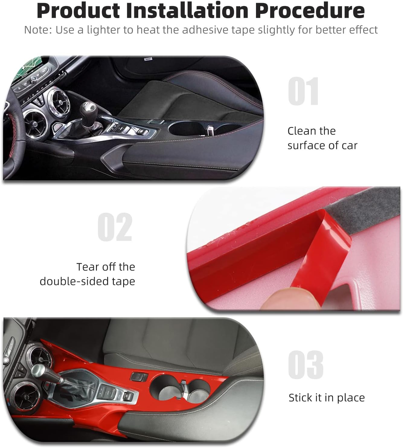 CheroCar Center Console Gear Shift Panel Trim Cover Interior Decoration for Chevrolet Camaro 2016+ (Red)