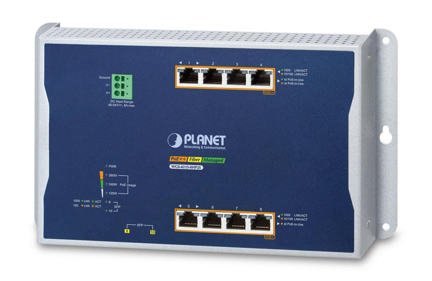 Planet IP30 - Ipv6/Ipv4 - 4-Port Managed L2/L2+ Gigabit Ethernet (10/100/1000) Power Over Ethernet (Poe) Blau - Grau (WGS-4215-8HP2S)-image