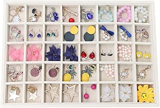 Stratalife Earring Organizer Stackable Jewelry Tray Removable Display Tray Organizer for Jewelry Necklace Earring Drawer Inserts 40 Grid Beige