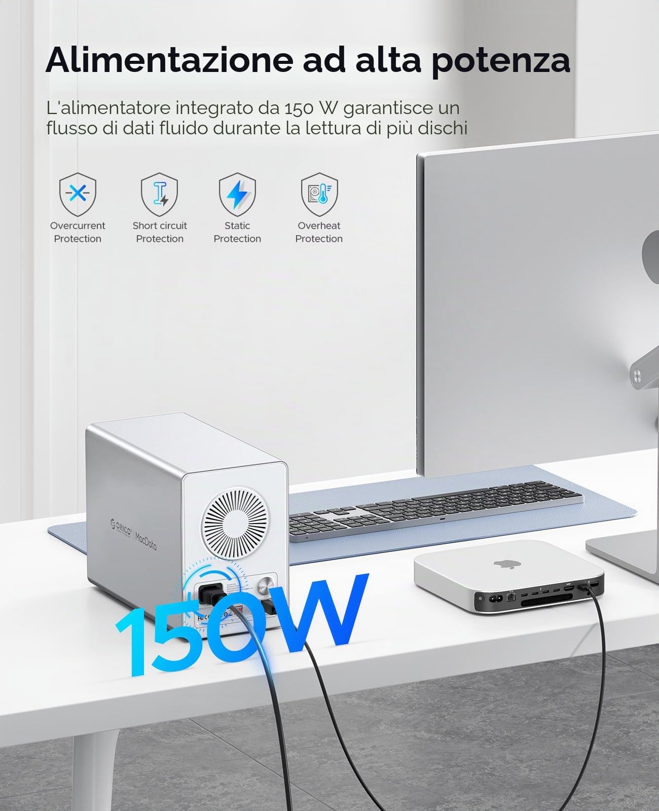ORICO Enclosure RAID 5 Alloggiamenti per Dischi Rigidi HDD/SSD SATA da 2,5/3,5 Pollici Fino a 5 x 22 TB, Docking Station USB 3.0 in Alluminio per Dischi Rigidi, Supporta RAID 0/1/5/10/PM (9958RU3)