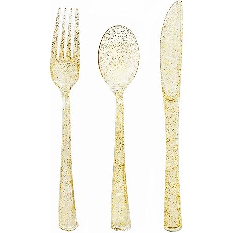 150-Pack Gold Glitter Forks, Knives, and Spoons